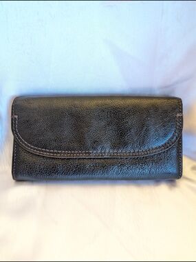 Fossil Cleo Flap Clutch Black Leather Wallet SWL3089